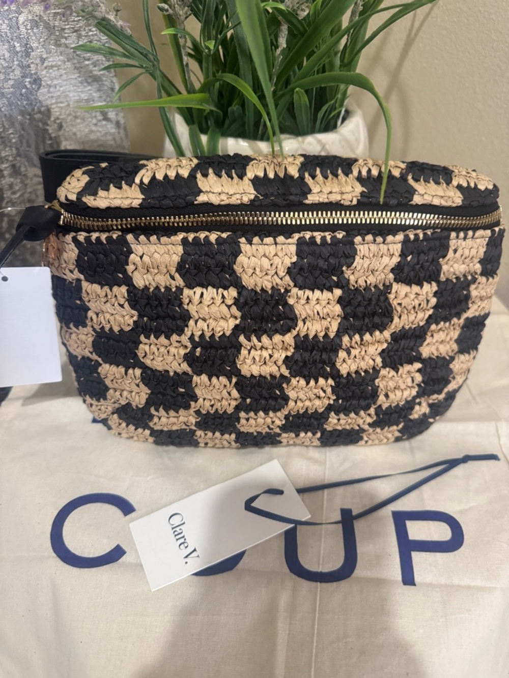 Clare V Checkerboard Woven Raffia Belt Bag - Picture 4 of 13
